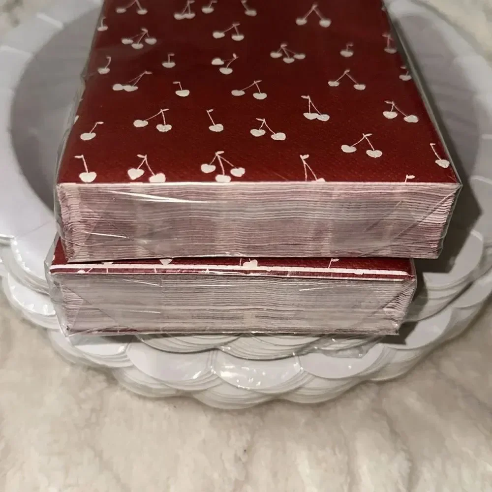 Fringe Bundle of 2 pack x 32 each Burgundy White Cherry Guest Paper Towel Napkin